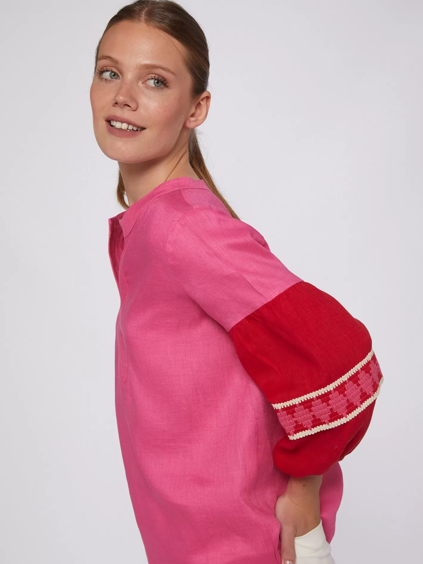 Camisas | Vilagallo Camisa 100% Lino Bicolor Manga Abullonada