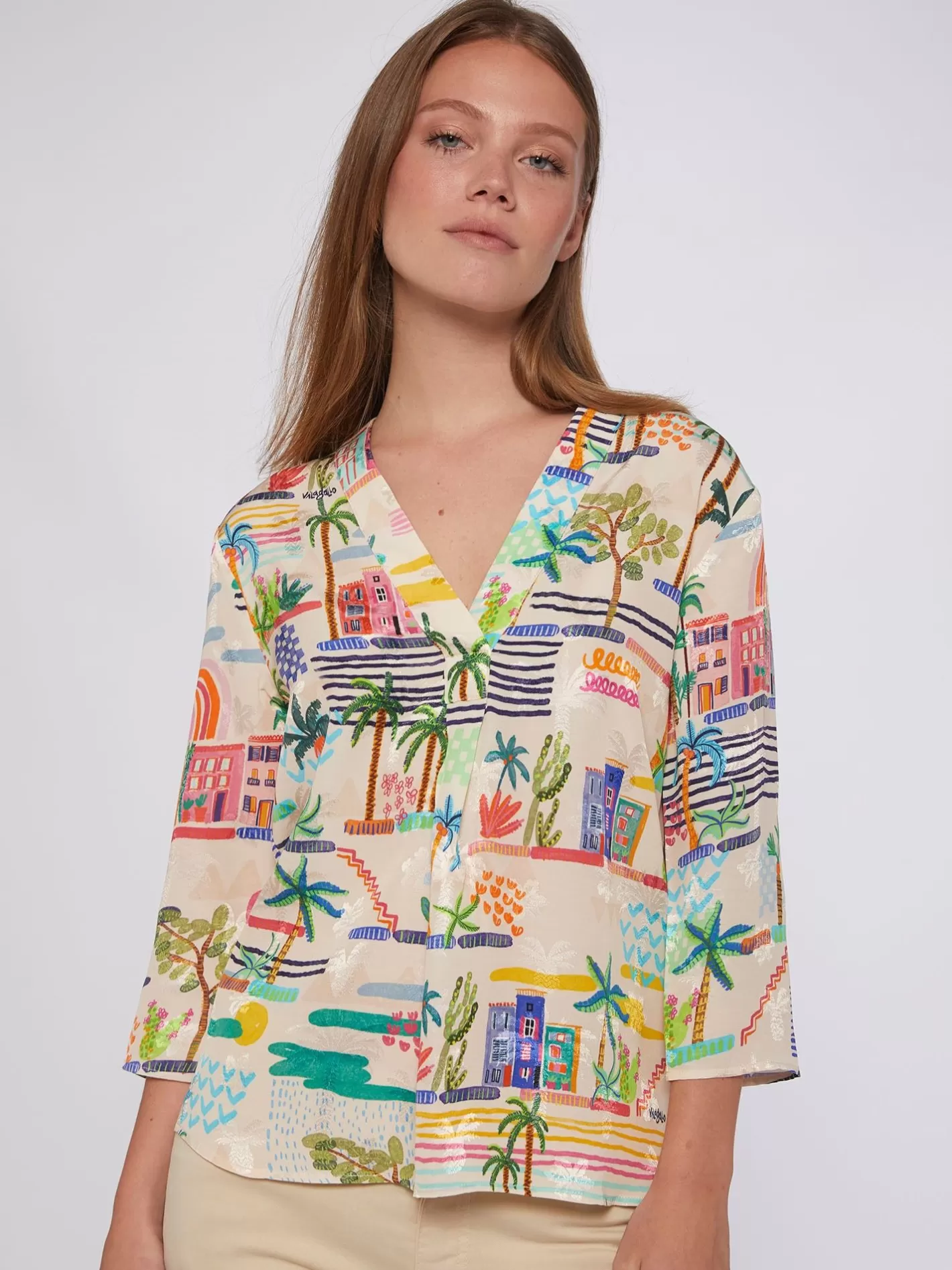 Camisas | Vilagallo Camisa Fluida Estampado Villajoyosa Acuarela