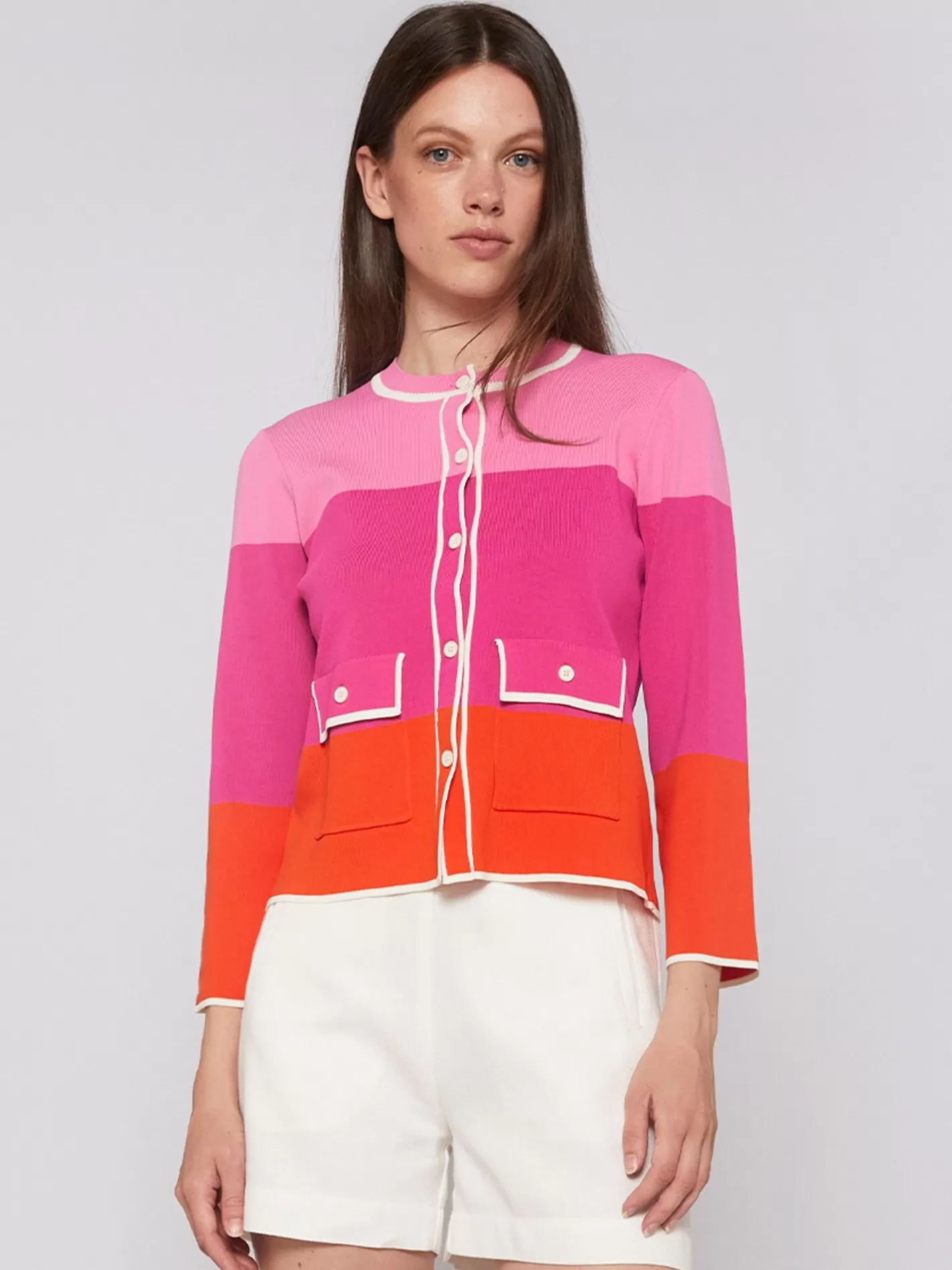 Punto | Vilagallo Cardigan Punto Tricolor Rosa Naranja