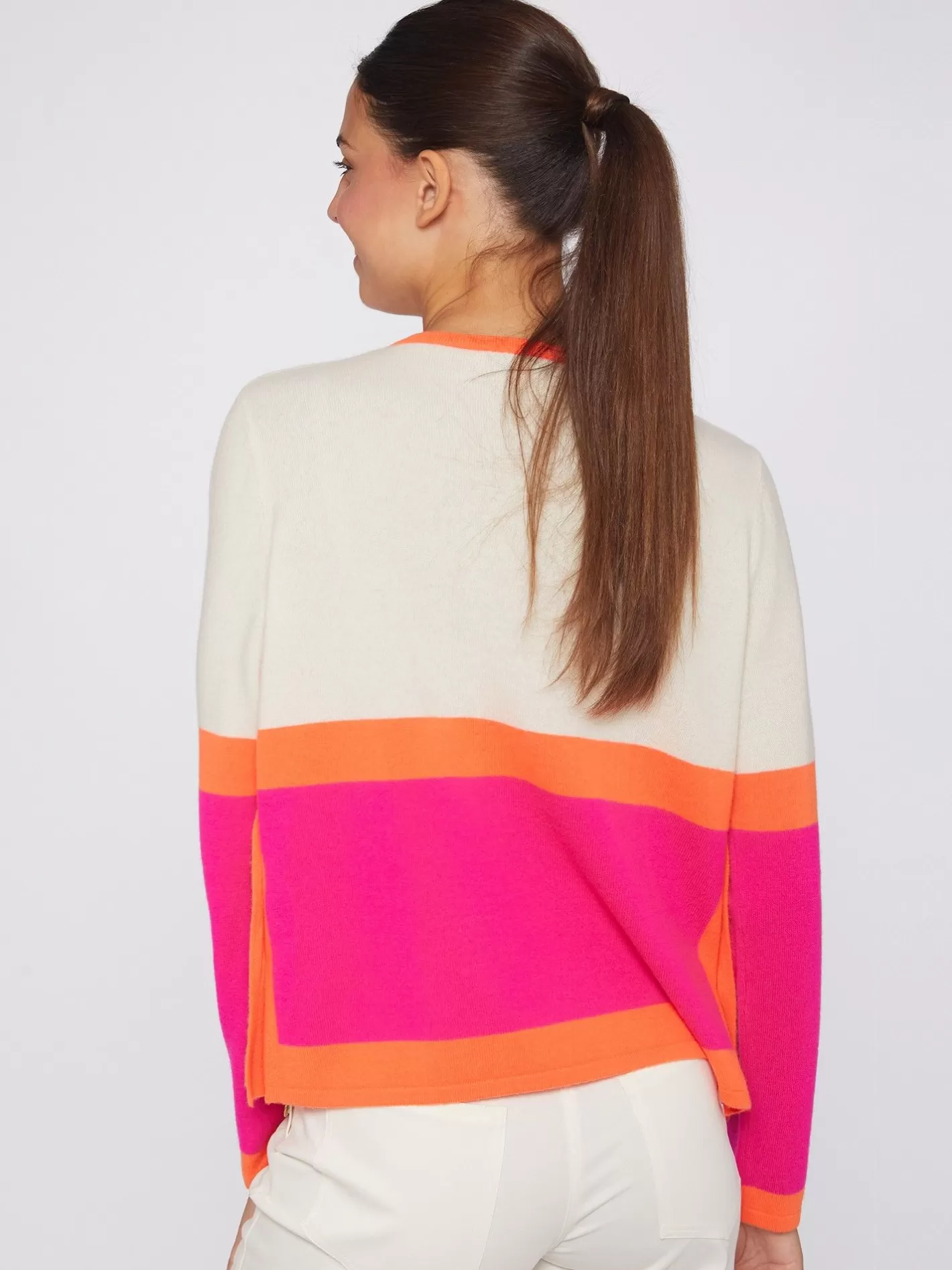 Punto | Vilagallo Jersey 100% Lana Merino Colour Block Rosa Naranja