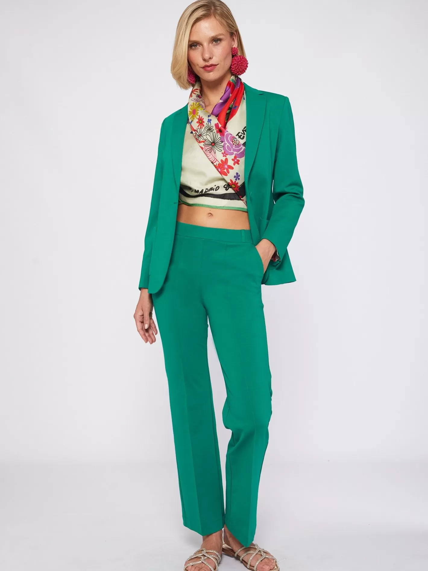 Pantalones | Vilagallo Pantalon Carla Green Knit Perfect Fit