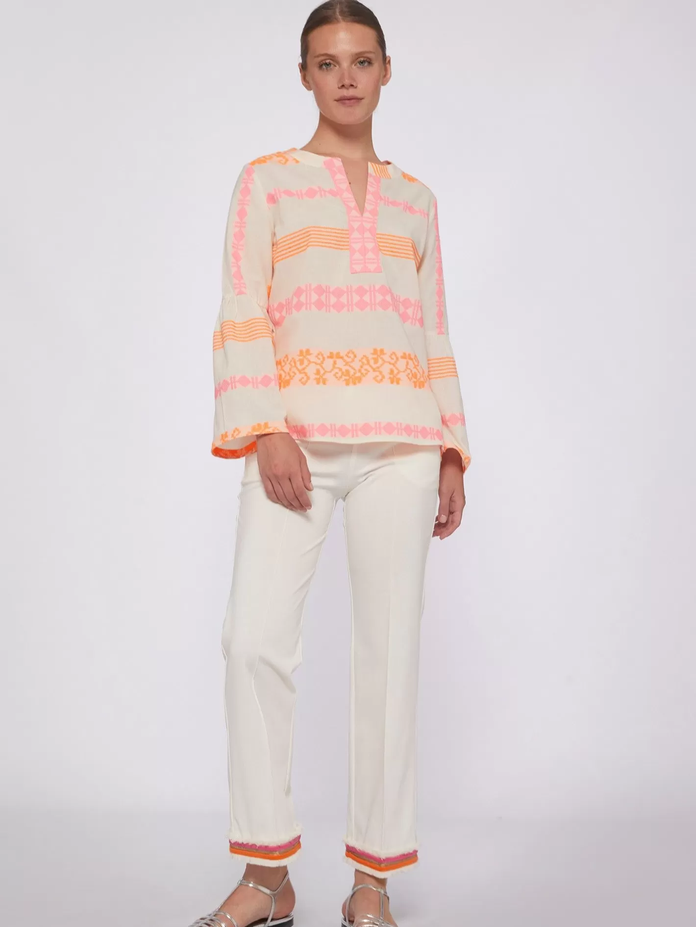 Pantalones | Vilagallo Pantalon Punto Blanco Con Pasaman