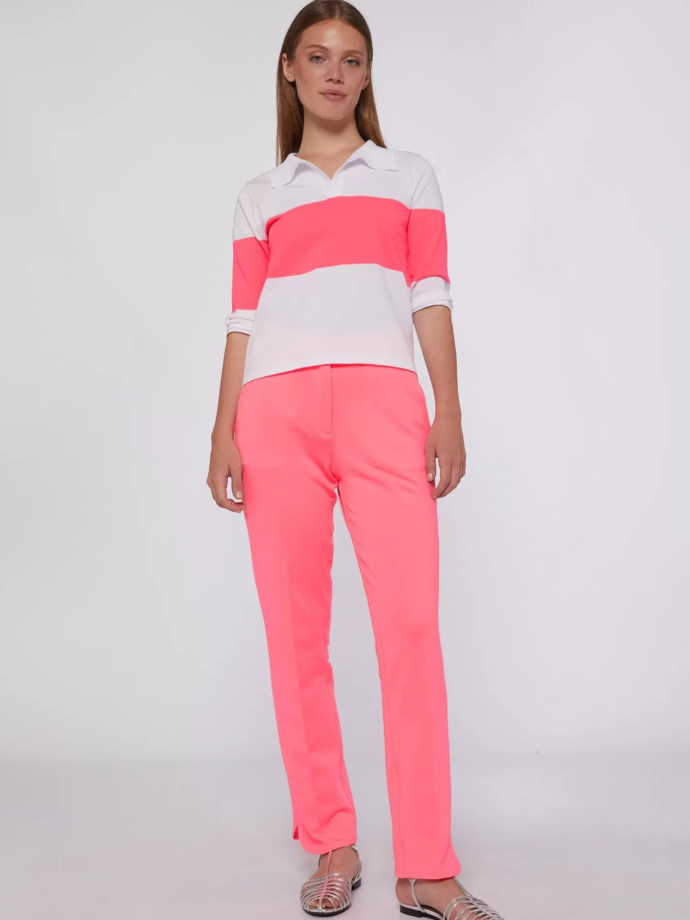 Pantalones | Vilagallo Pantalon Punto Rosa Fluor