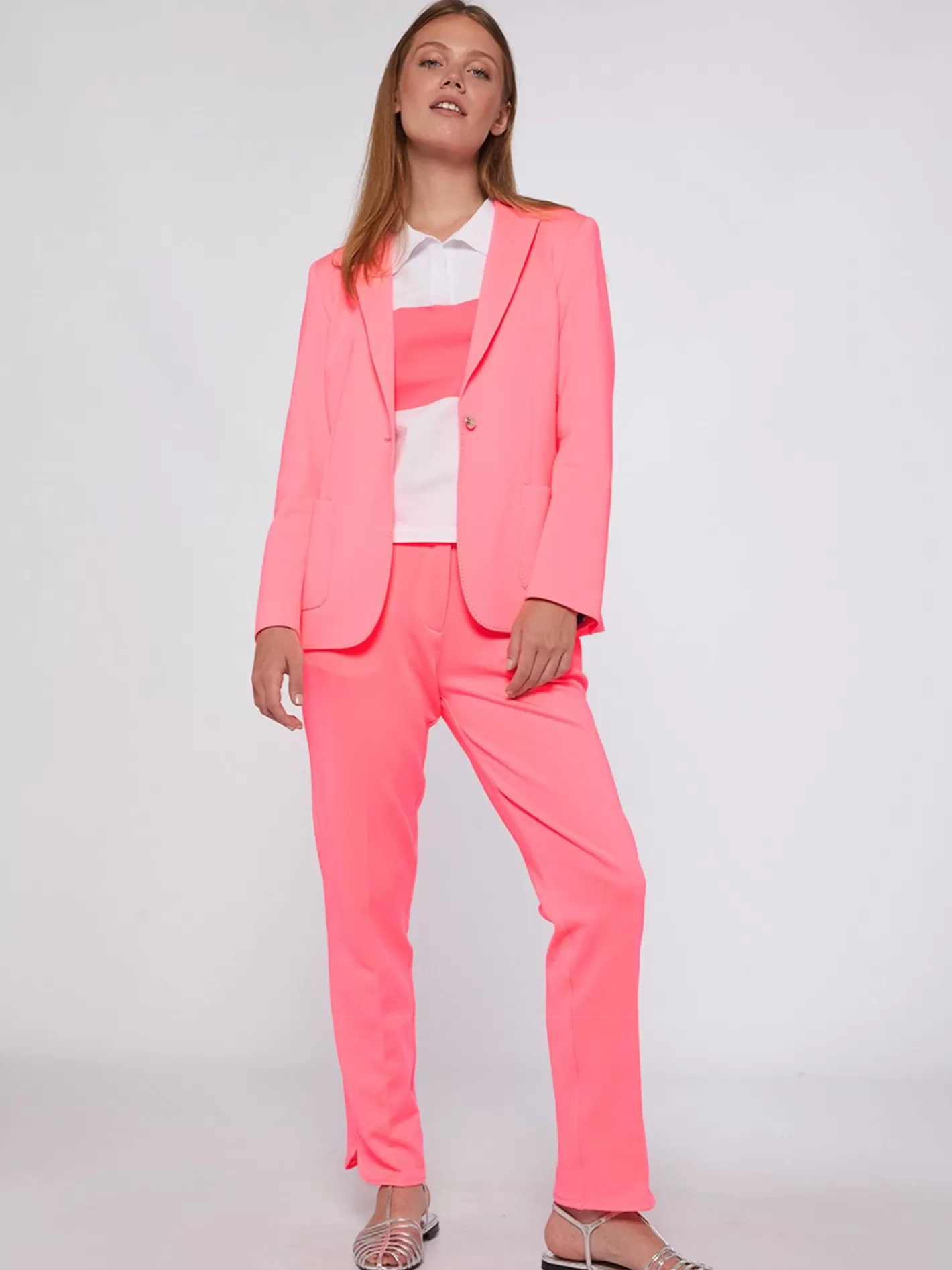 Pantalones | Vilagallo Pantalon Punto Rosa Fluor