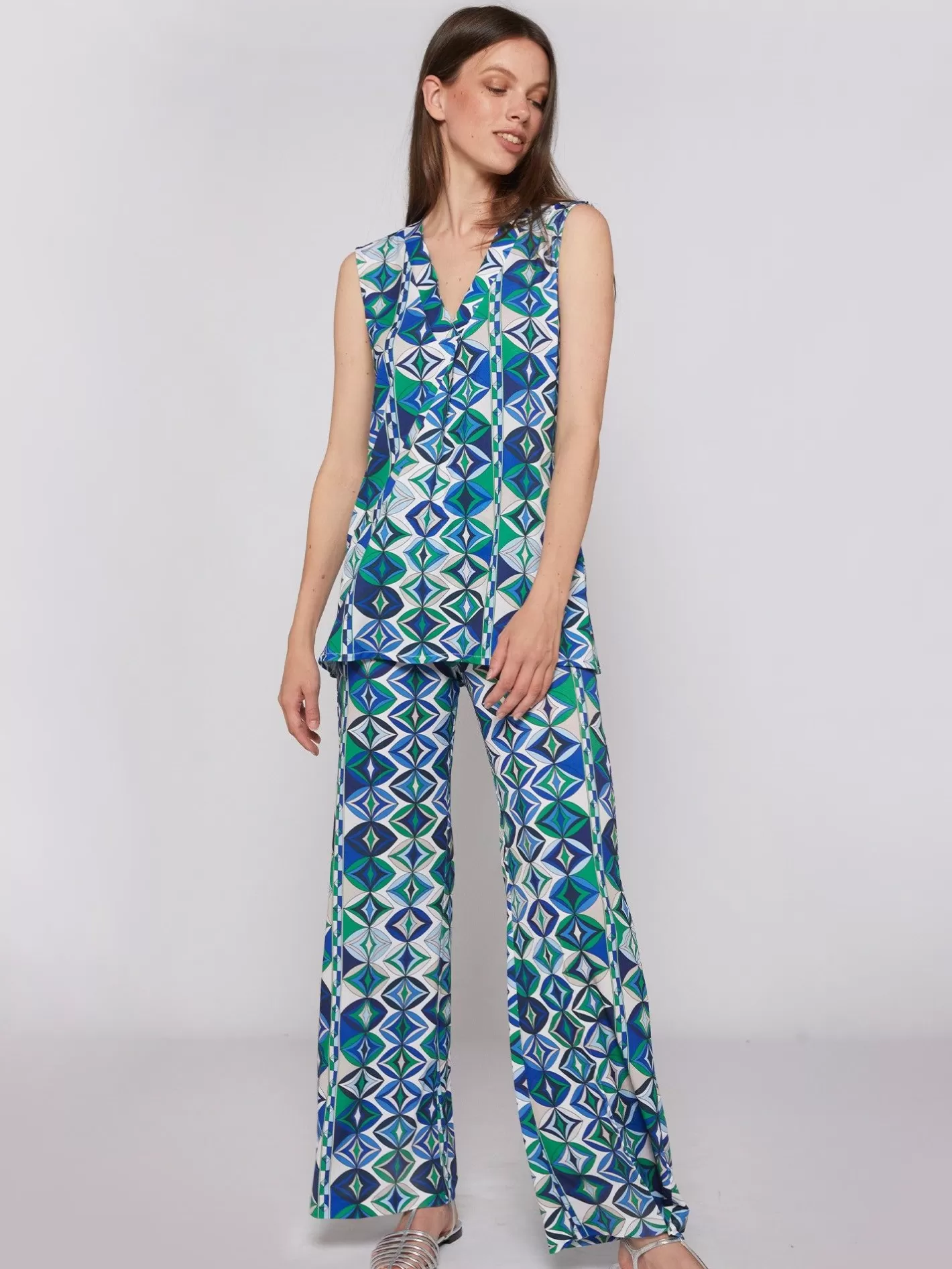 Pantalones | Vilagallo Pantalon Venus Punto Estampado Geometrico