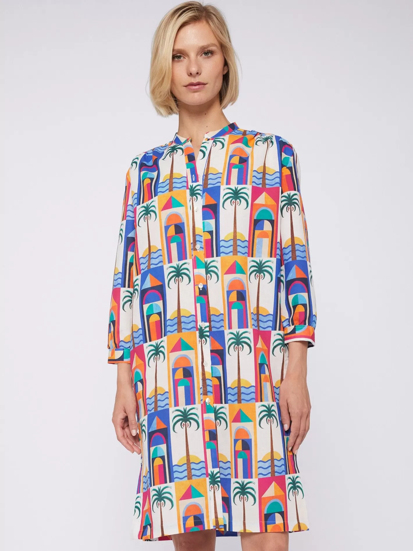 Vestidos | Vilagallo Vestido 100% Lino Estampado Palmera