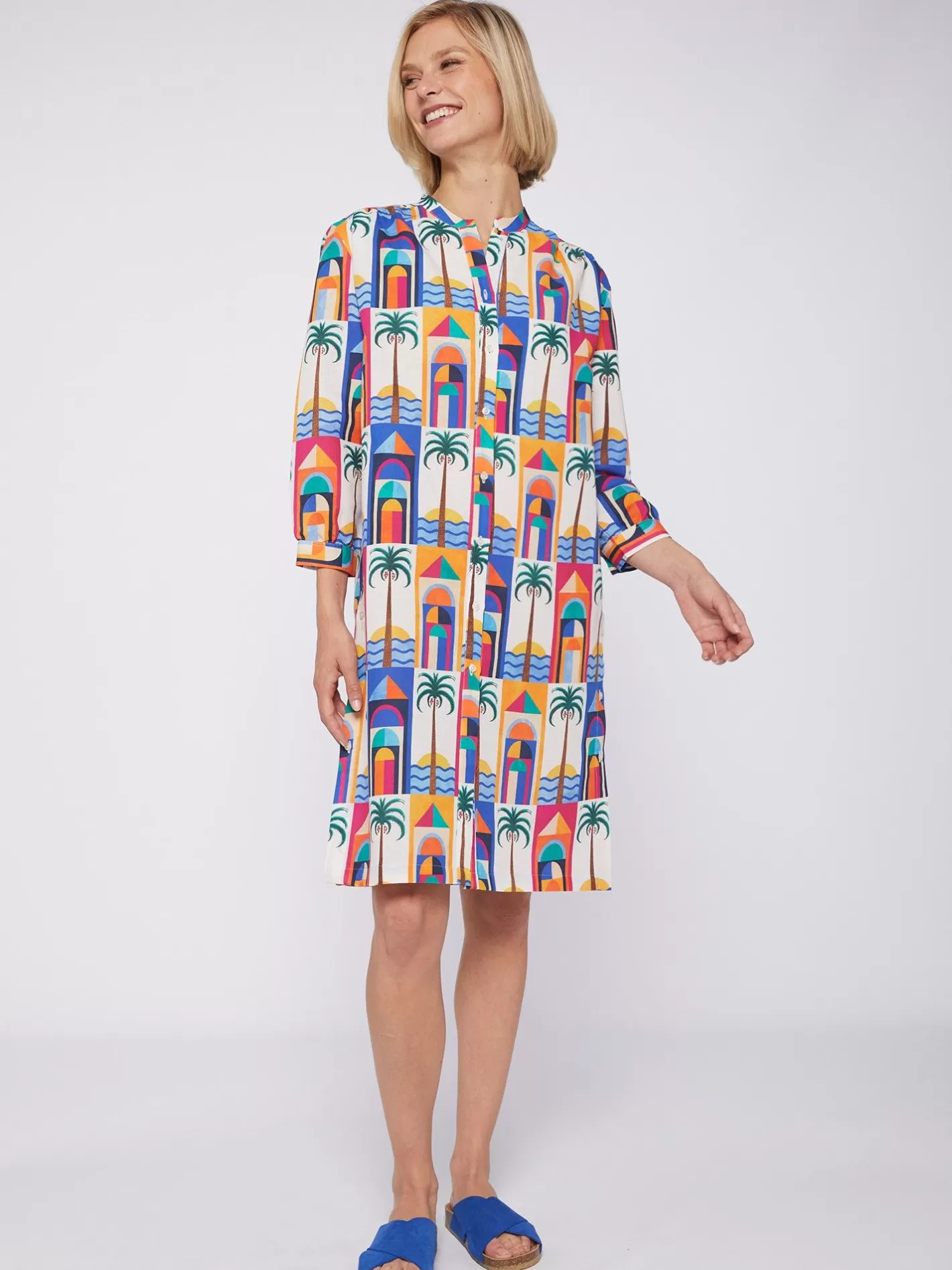 Vestidos | Vilagallo Vestido 100% Lino Estampado Palmera