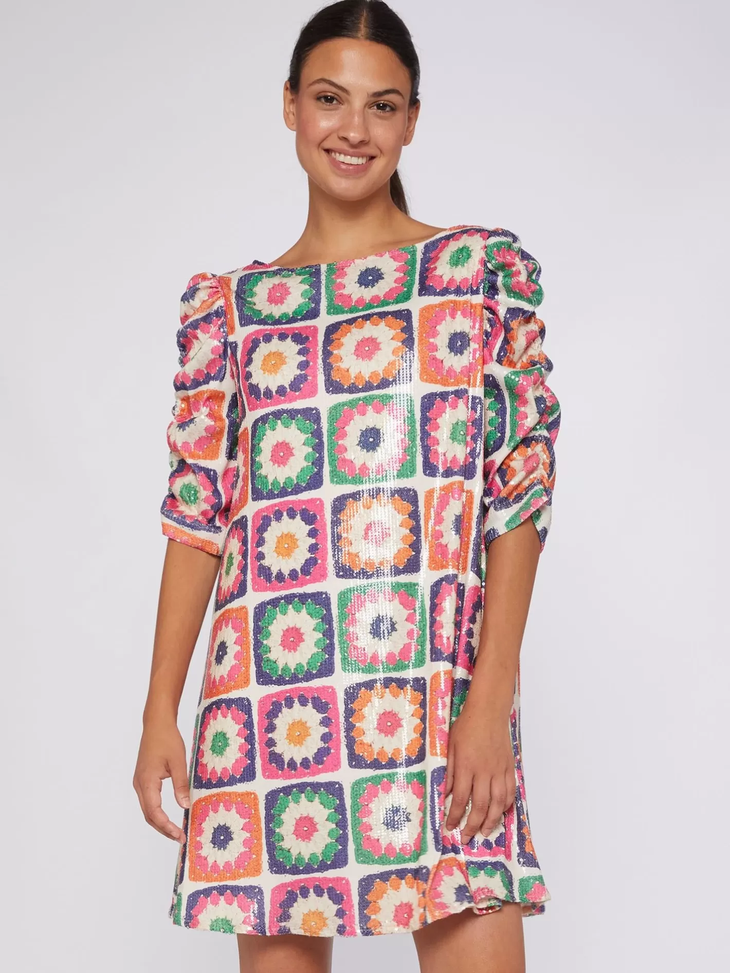 Vestidos | Vilagallo Vestido Lentejuelas Estampado Crochet