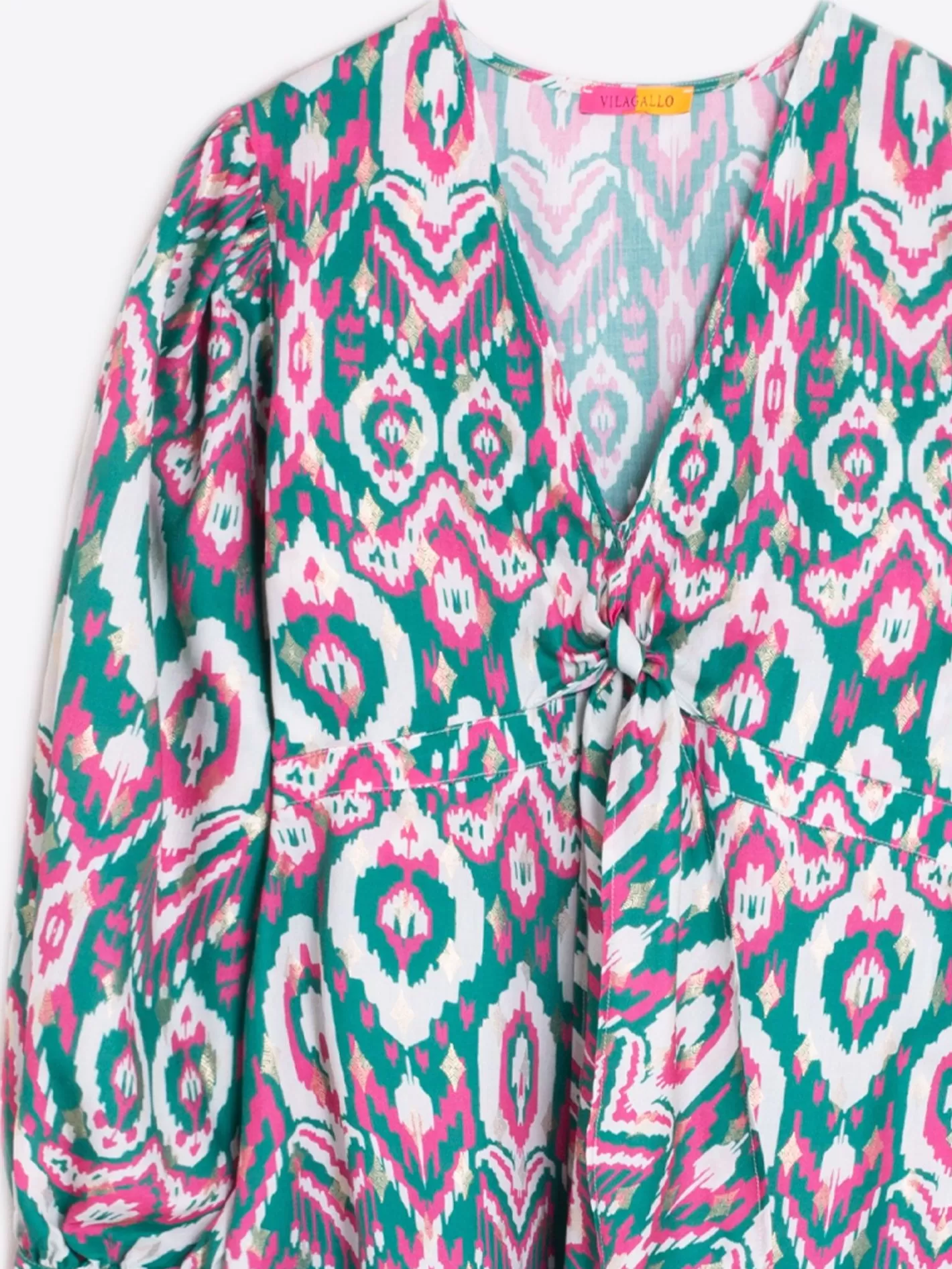 vestido_lorenna_ikat_green_pink_gold_3.webp Vestidos | Vilagallo Vestido Lorenna Ikat Green Pink Gold