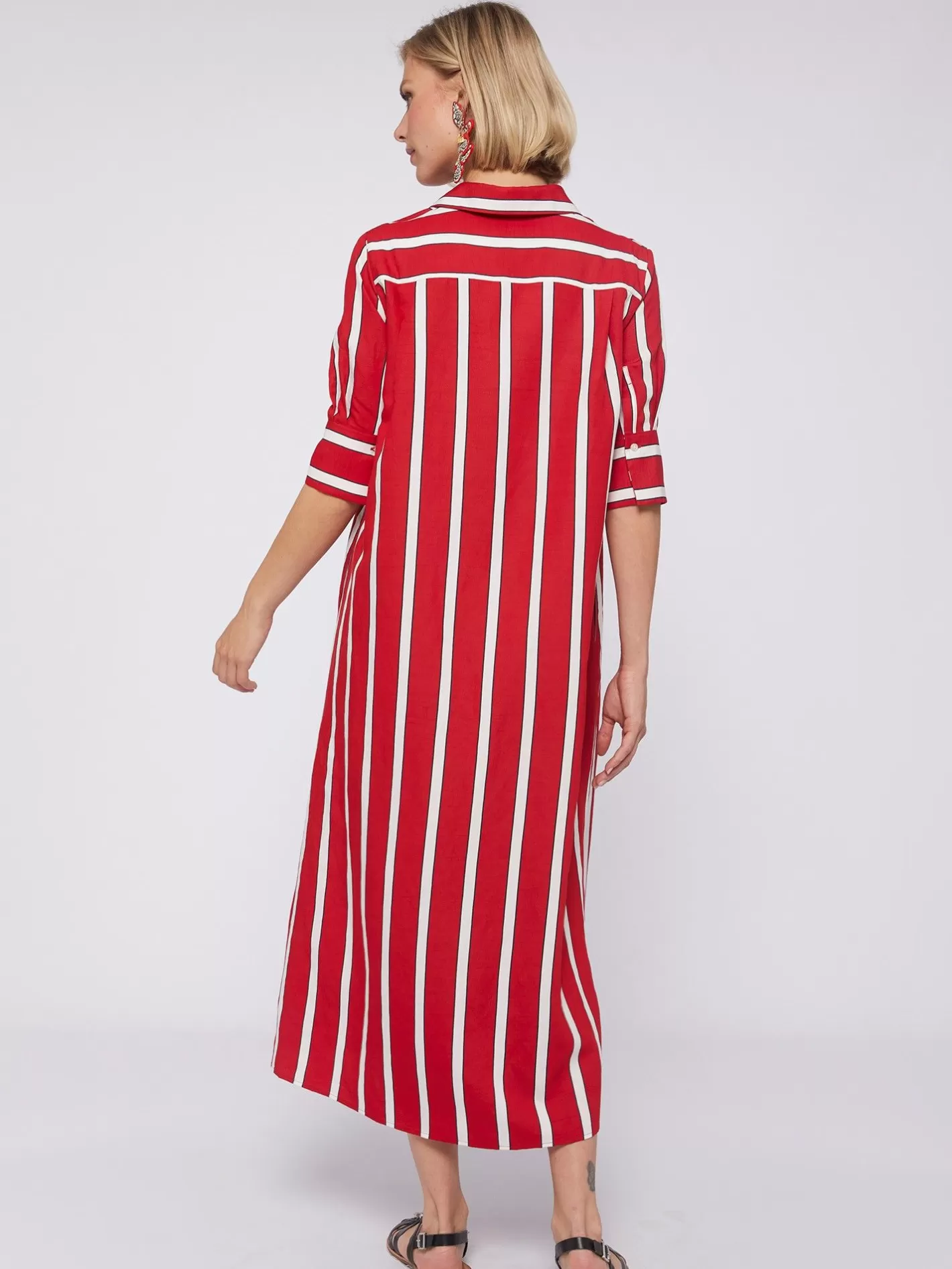 Vestidos | Vilagallo Vestido Midi Camisero Rayas Rojo