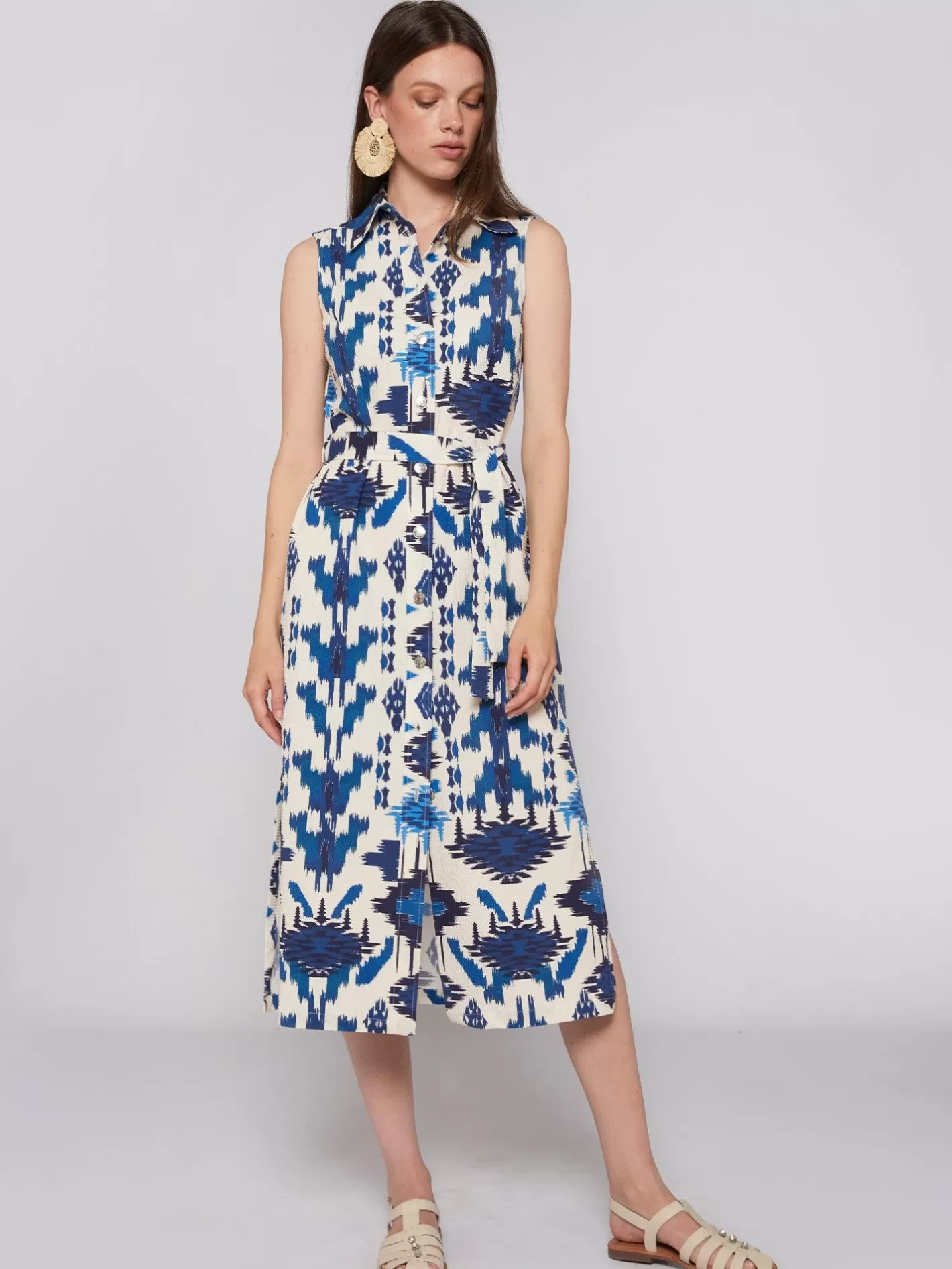 Vestidos | Vilagallo Vestido Midi Estampado Ikat Azul