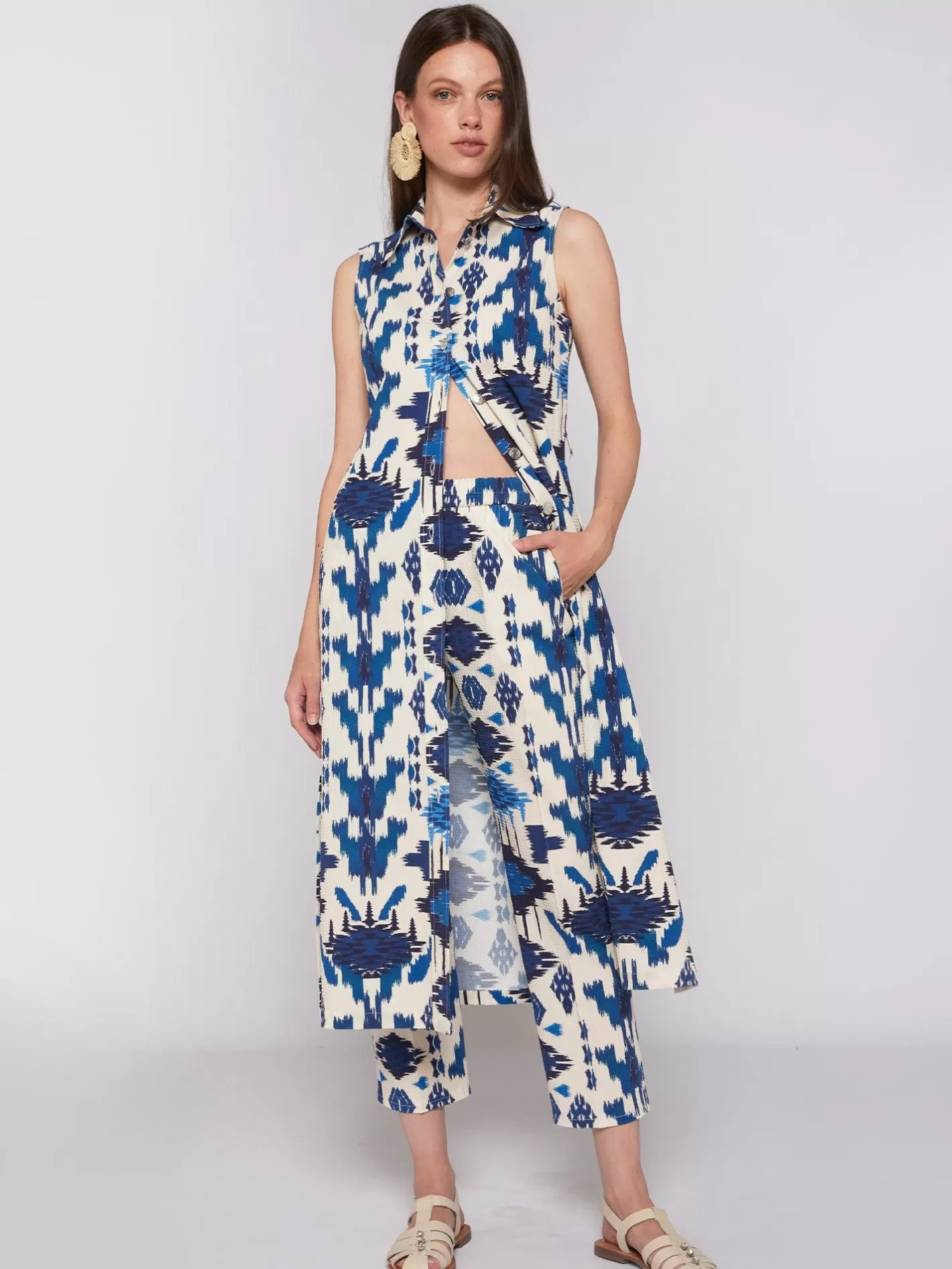 Vestidos | Vilagallo Vestido Midi Estampado Ikat Azul