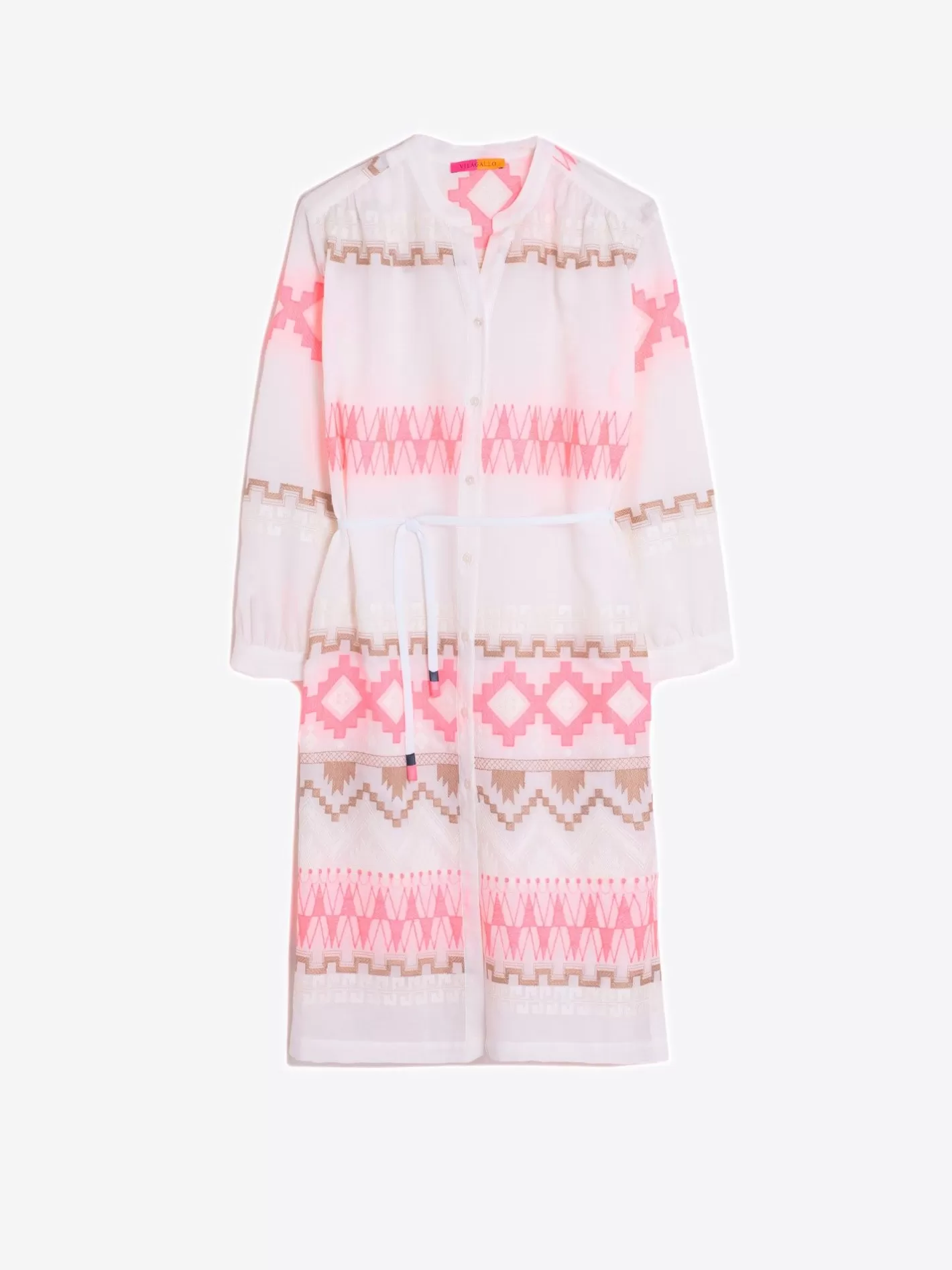 Vestidos | Vilagallo Vestido Voile Bordado Rosa Y Camel