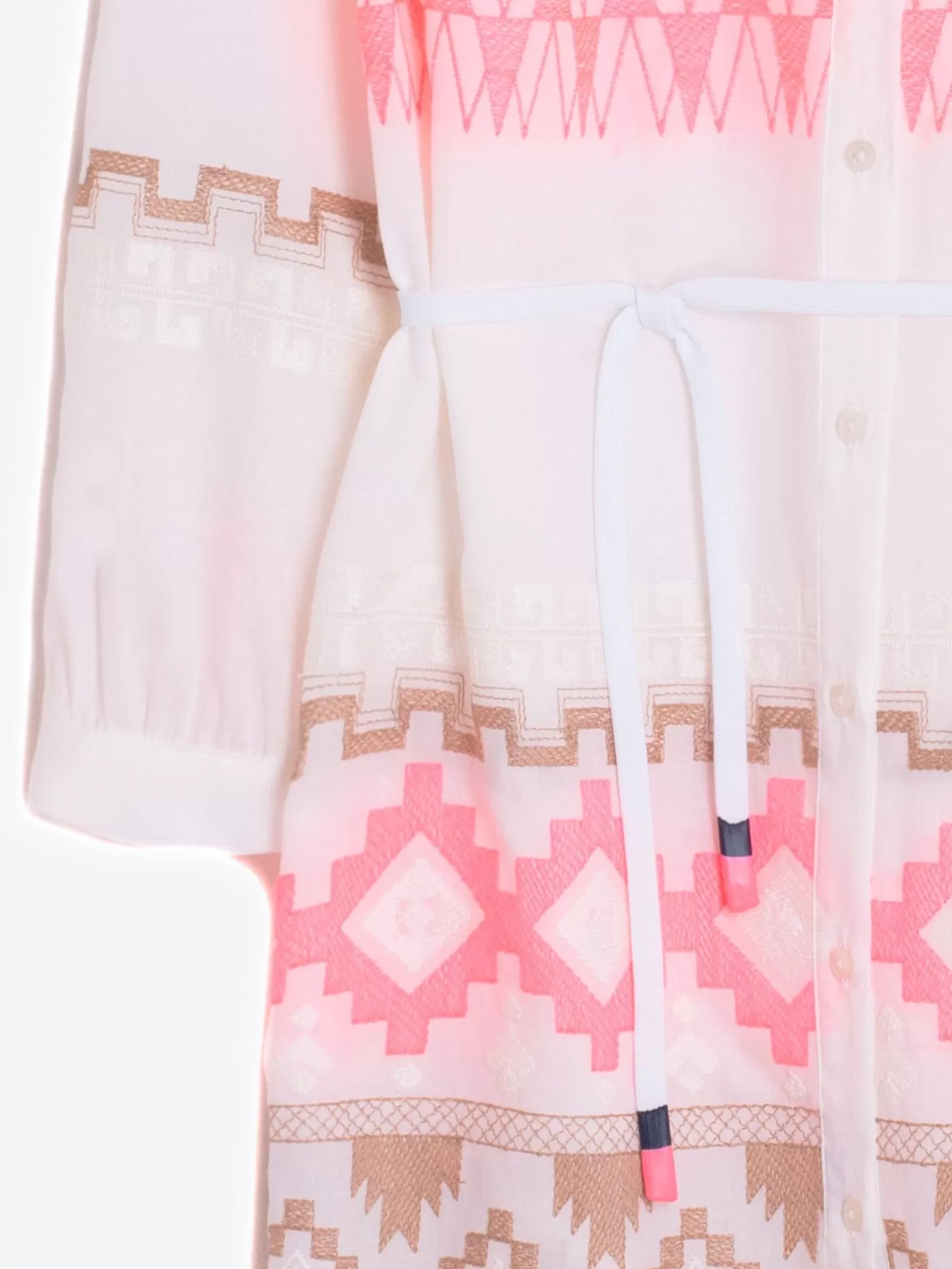 Vestidos | Vilagallo Vestido Voile Bordado Rosa Y Camel