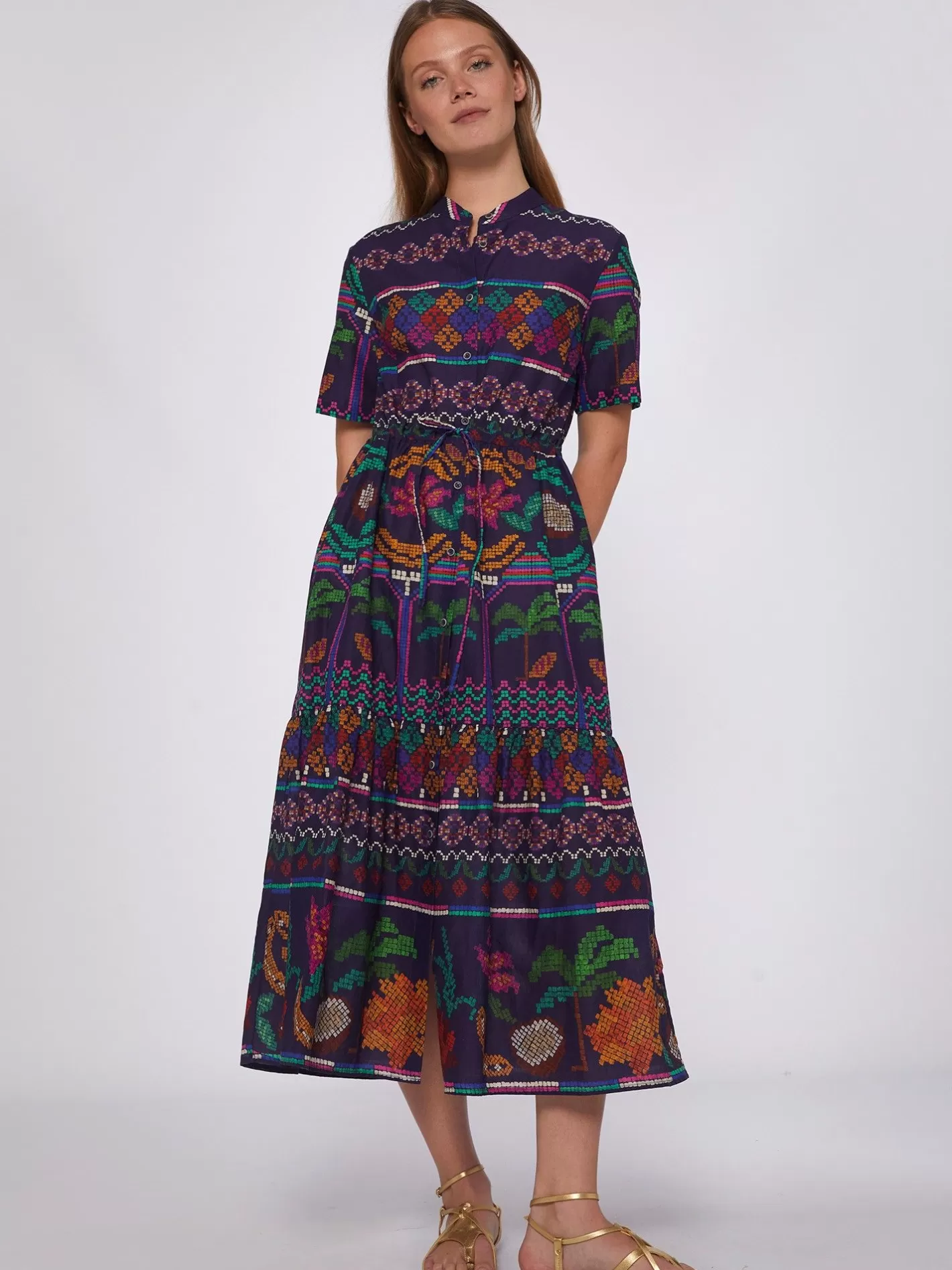 Vestidos | Vilagallo Vestido Volantes Marino Menorca Cross Stitch Print