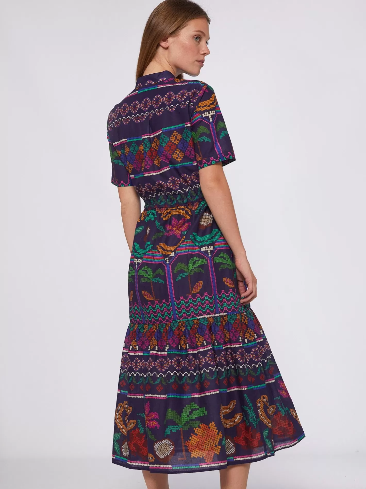 Vestidos | Vilagallo Vestido Volantes Marino Menorca Cross Stitch Print