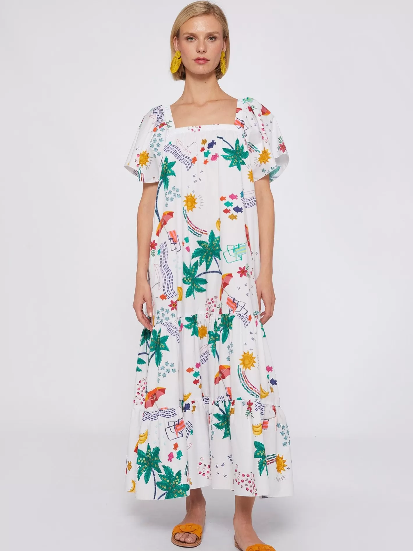 Vestidos | Vilagallo Vestido Volantes Popelin Estampado Tropical