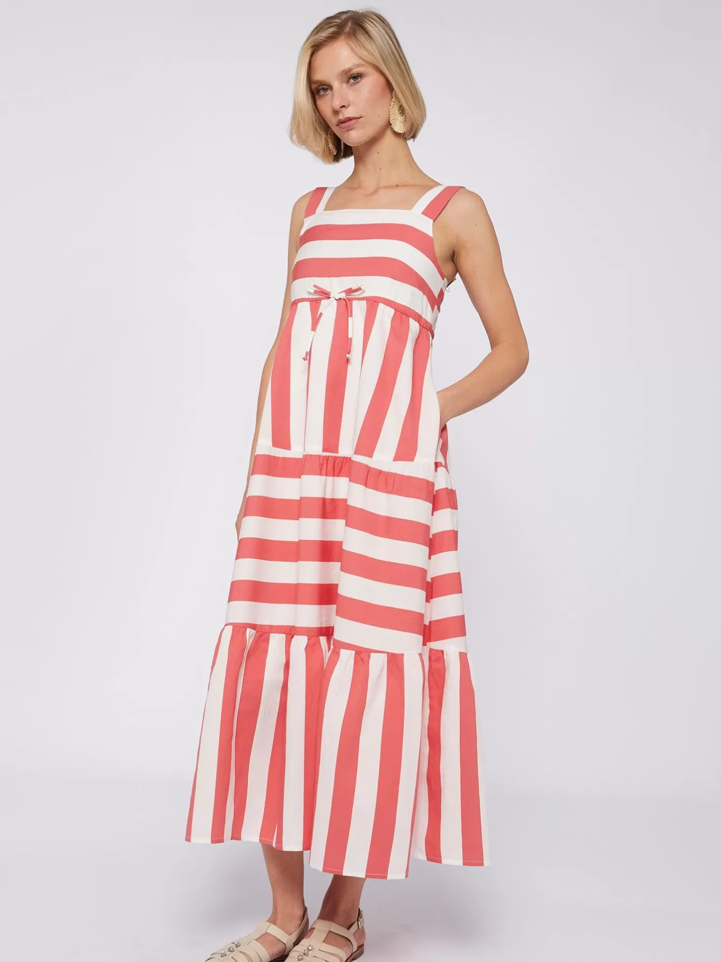 Vestidos | Vilagallo Vestido Volantes Rayas Coral