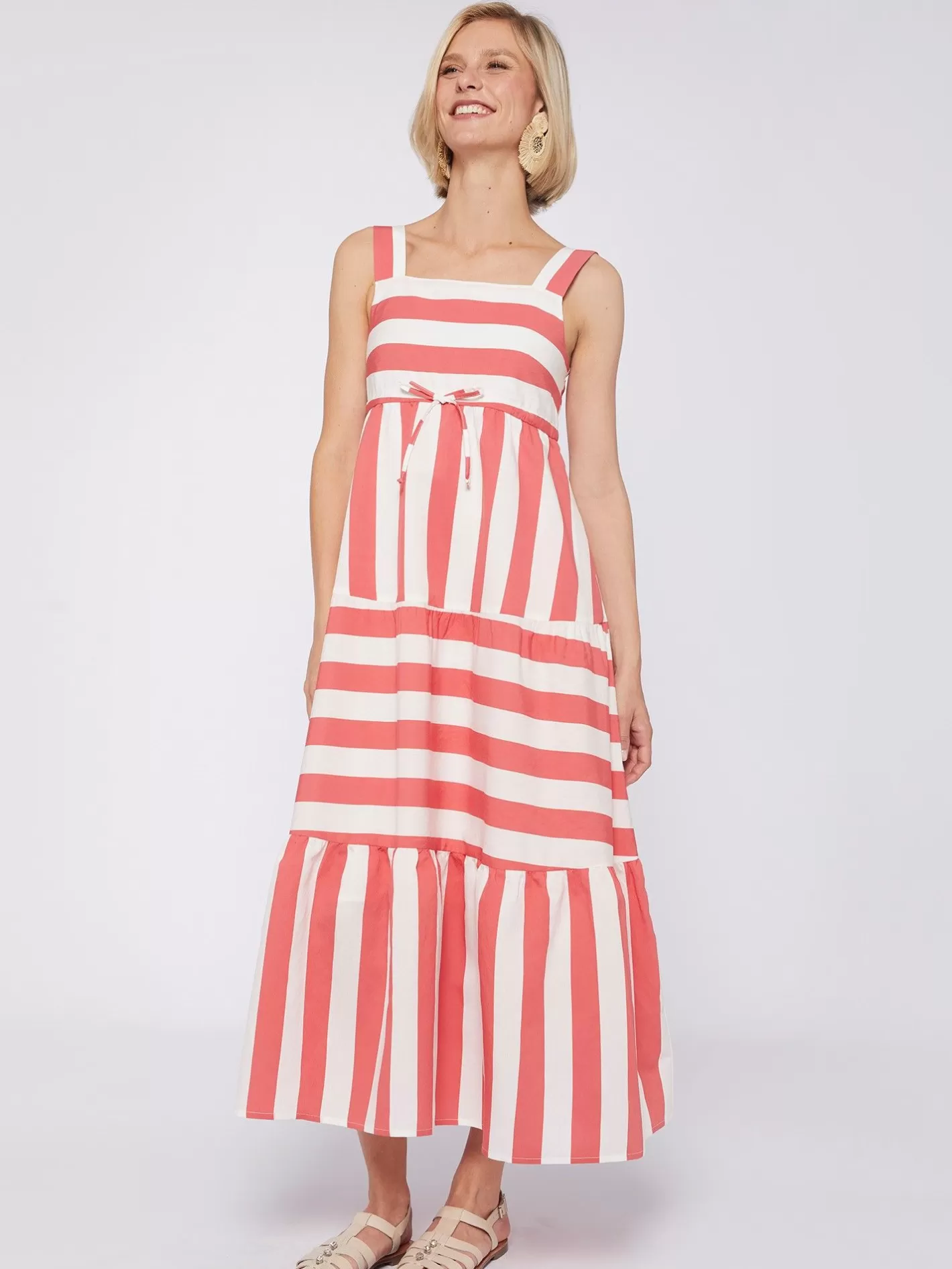 vestido_volantes_rayas_coral_2.webp Vestidos | Vilagallo Vestido Volantes Rayas Coral