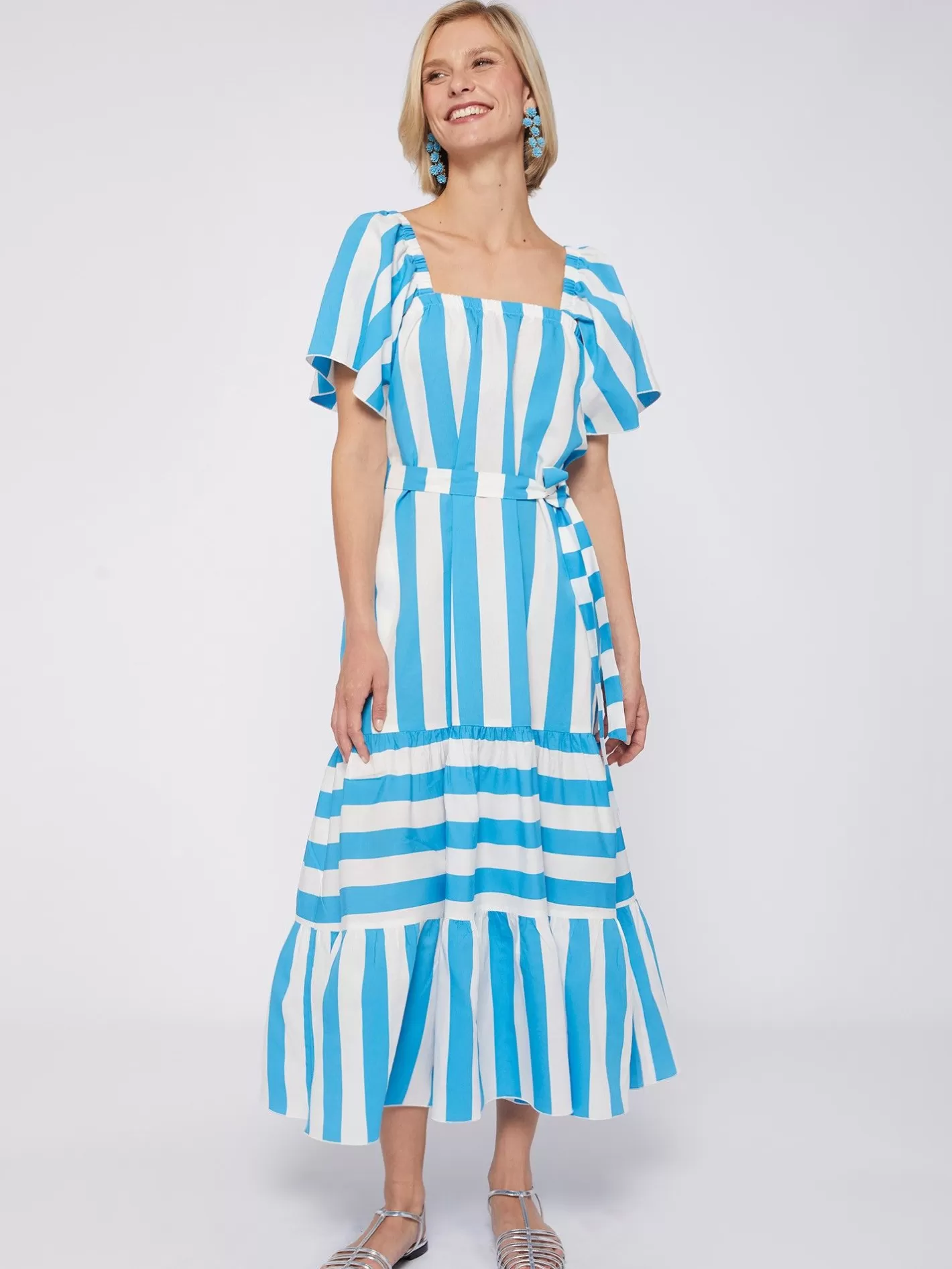 Vestidos | Vilagallo Vestido Volantes Rayas Turquesa