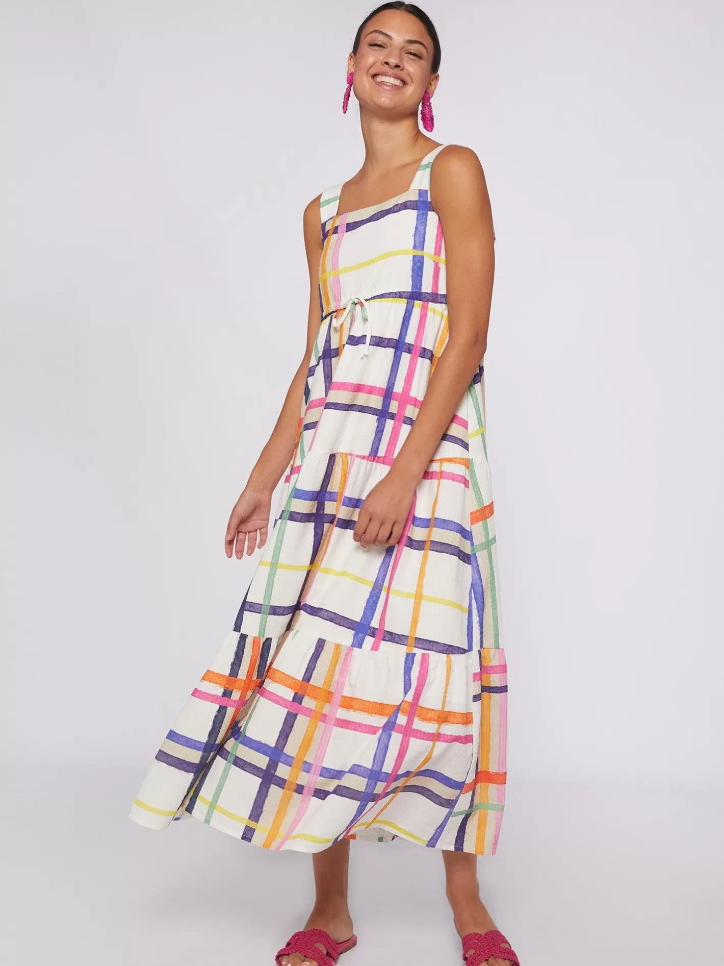 Vestidos | Vilagallo Vestido Volantes Seersucker Cuadros Watercolour