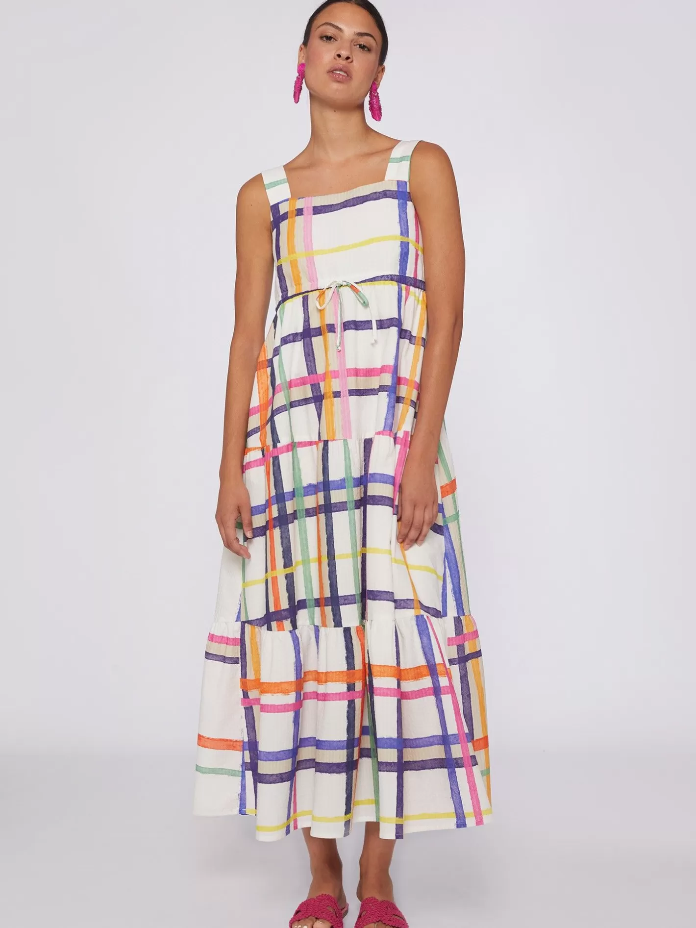 Vestidos | Vilagallo Vestido Volantes Seersucker Cuadros Watercolour